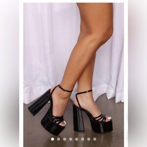 Fashion Nova black patent leather strappy platform WORN ONCE